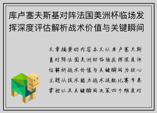 库卢塞夫斯基对阵法国美洲杯临场发挥深度评估解析战术价值与关键瞬间